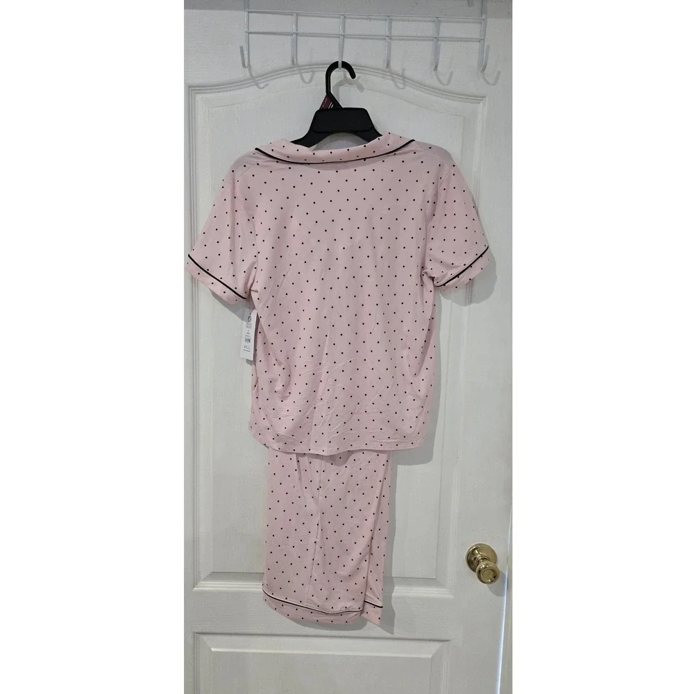 Joyspun Pajama Set Womens Small S 4-6 Pink NWT Polka Dot Notch Collar Capri 2PC